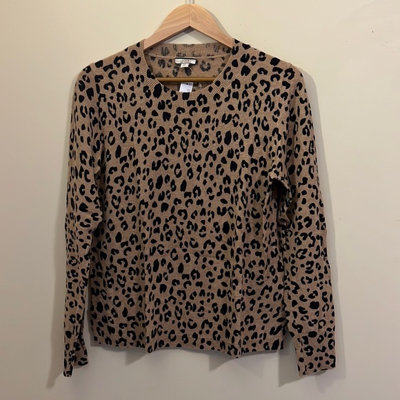 NWT J.Crew Cashmere Crewneck Sweater in Leopard - Picture 1 of 5
